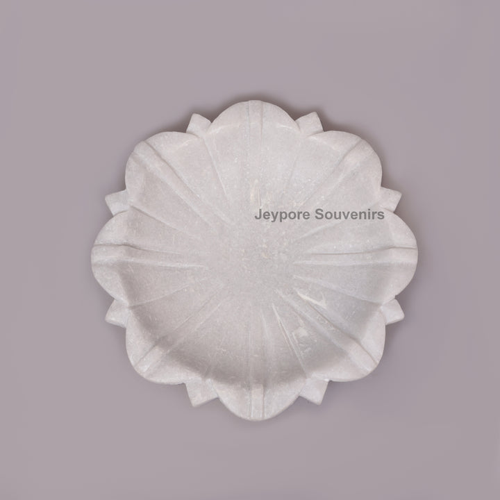 Handcrafted White Marble Lotus Urli Bowl with Carved Petals