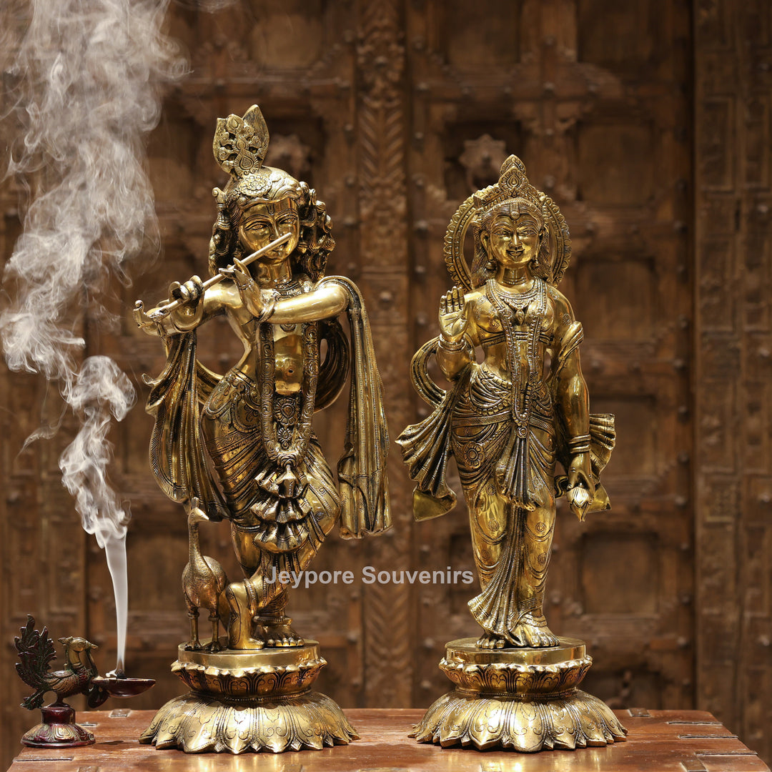 26" Handcrafted Brass Radha Krishna Idol Pair