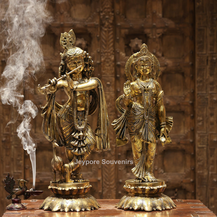 26" Handcrafted Brass Radha Krishna Idol Pair