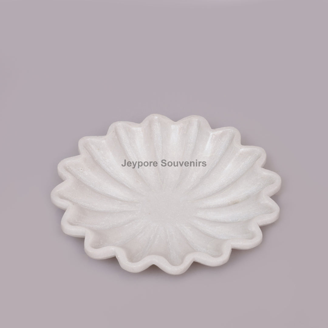 Handcrafted White Marble Fluted Bowl with Scalloped Petal Edge