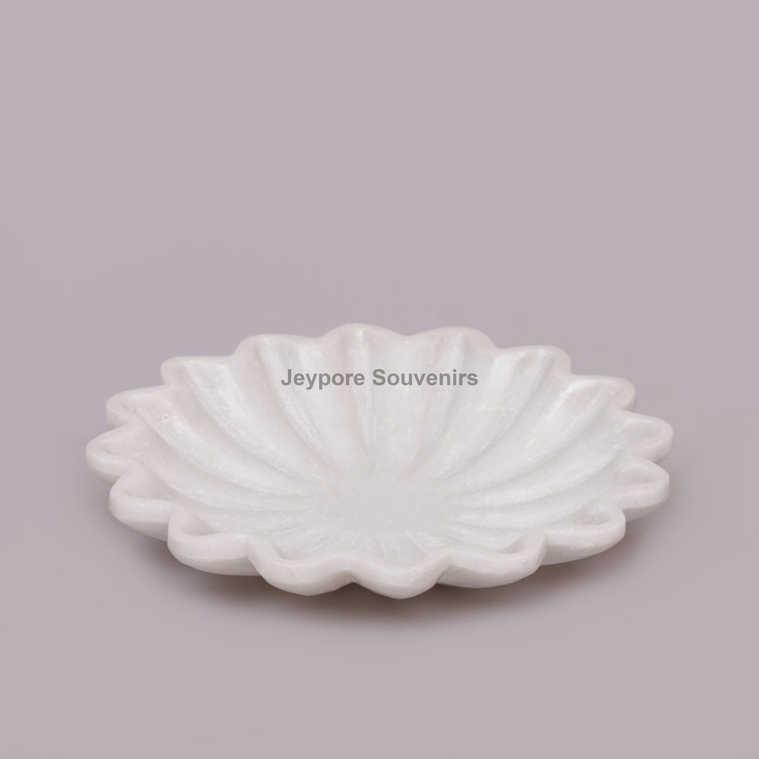 Handcrafted White Marble Fluted Bowl with Scalloped Petal Edge