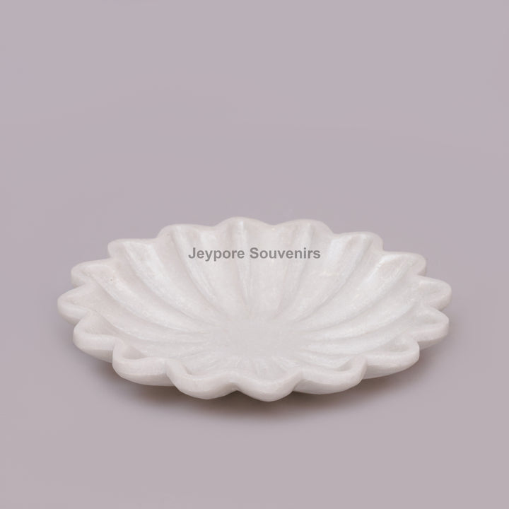 Handcrafted White Marble Fluted Bowl with Scalloped Petal Edge