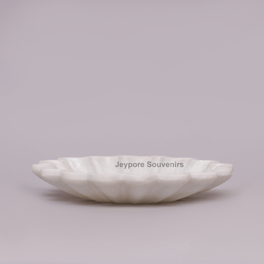 Handcrafted White Marble Fluted Bowl with Scalloped Petal Edge