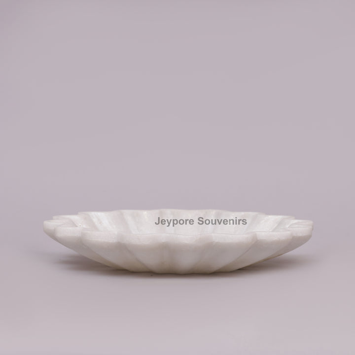 Handcrafted White Marble Fluted Bowl with Scalloped Petal Edge