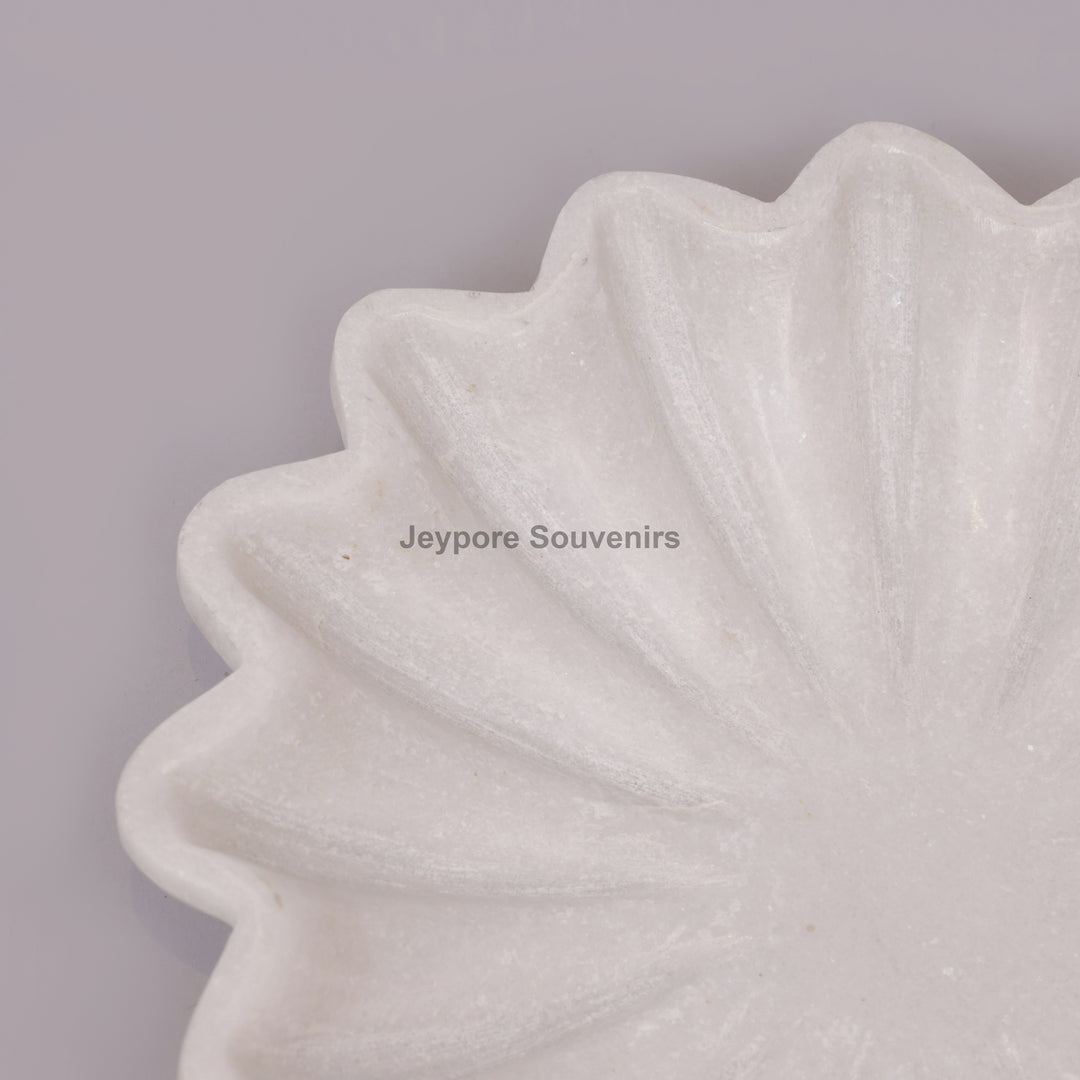 Handcrafted White Marble Fluted Bowl with Scalloped Petal Edge
