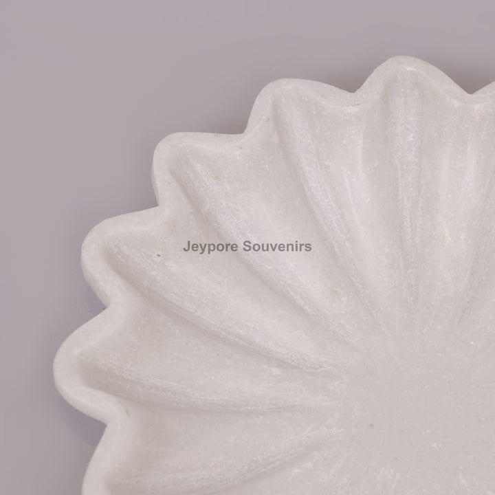 Handcrafted White Marble Fluted Bowl with Scalloped Petal Edge