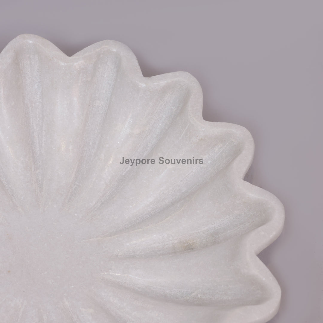 Handcrafted White Marble Fluted Bowl with Scalloped Petal Edge