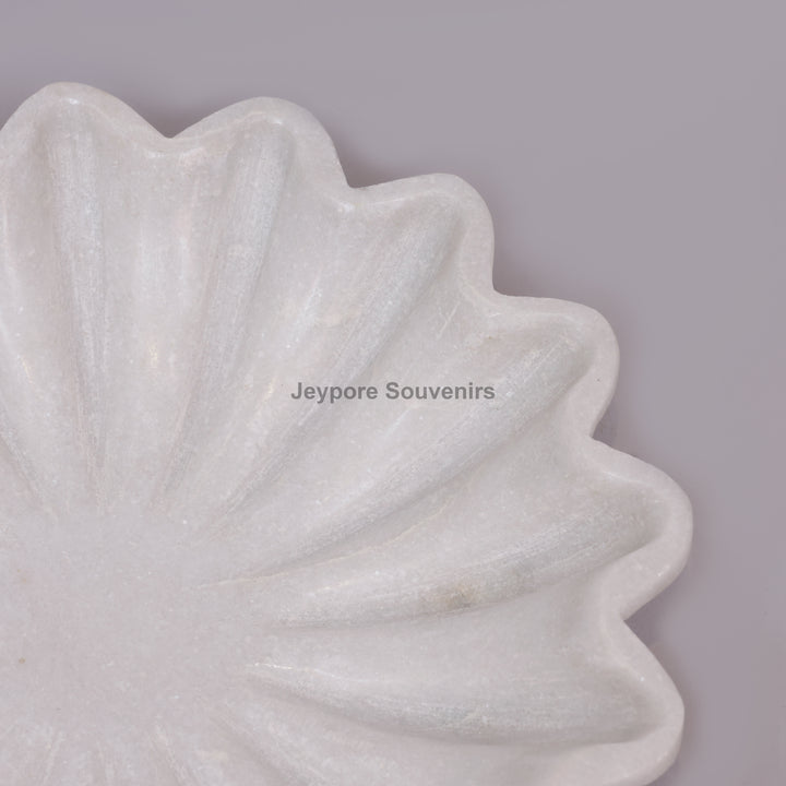 Handcrafted White Marble Fluted Bowl with Scalloped Petal Edge
