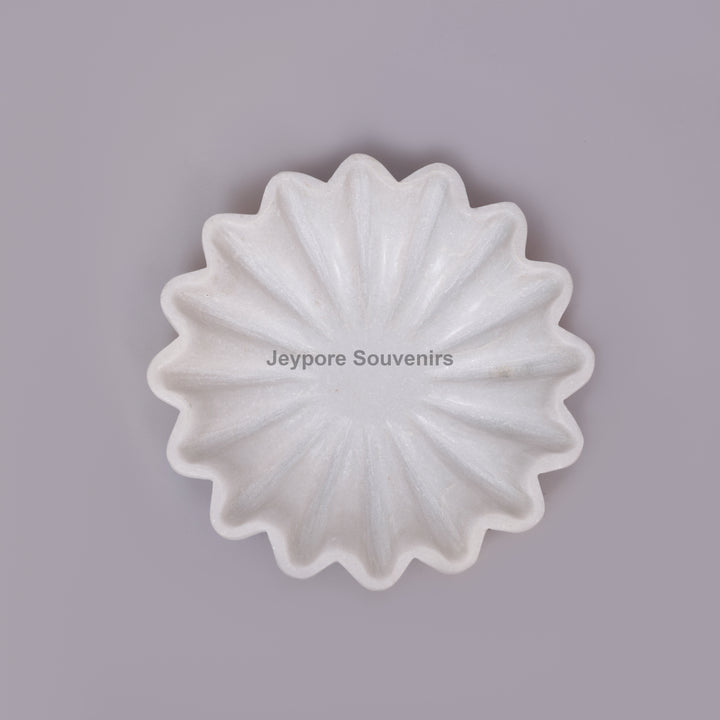 Handcrafted White Marble Fluted Bowl with Scalloped Petal Edge