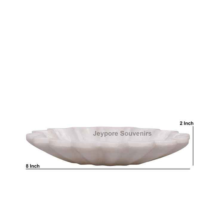 Handcrafted White Marble Fluted Bowl with Scalloped Petal Edge