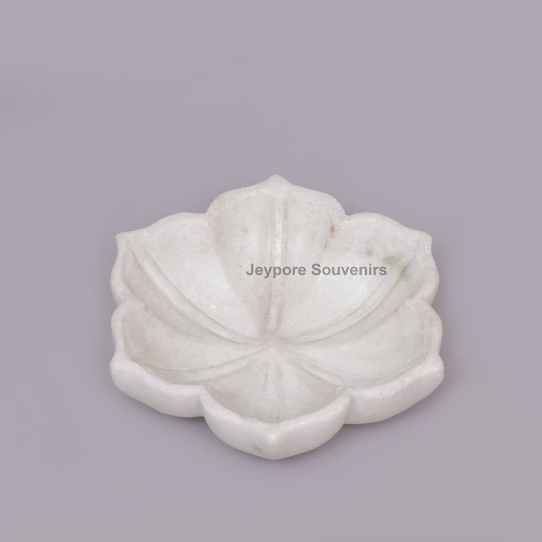 Handcrafted White Marble Lotus Flower Urli Bowl For Home Decor