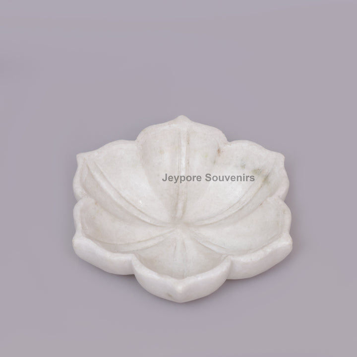 Handcrafted White Marble Lotus Flower Urli Bowl For Home Decor