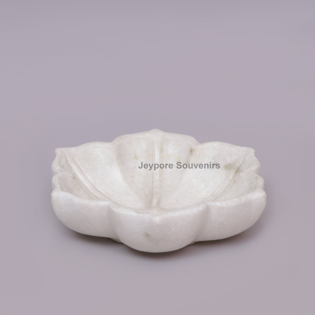 Handcrafted White Marble Lotus Flower Urli Bowl For Home Decor