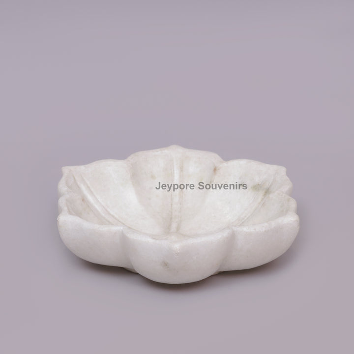 Handcrafted White Marble Lotus Flower Urli Bowl For Home Decor
