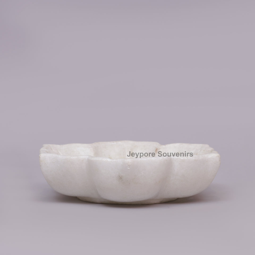 Handcrafted White Marble Lotus Flower Urli Bowl For Home Decor