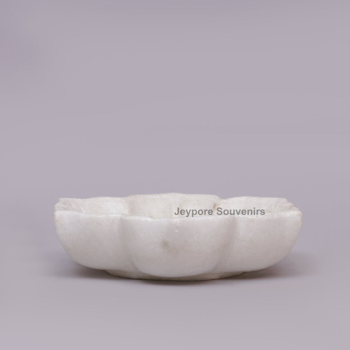 Handcrafted White Marble Lotus Flower Urli Bowl For Home Decor