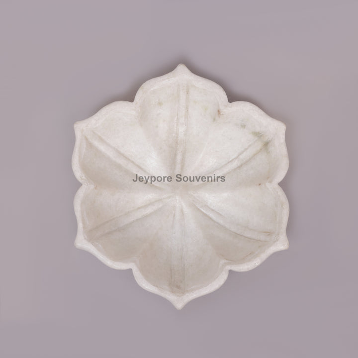 Handcrafted White Marble Lotus Flower Urli Bowl For Home Decor
