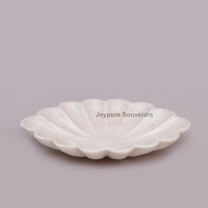 Hand-Carved White Marble Scalloped Flower Bowl