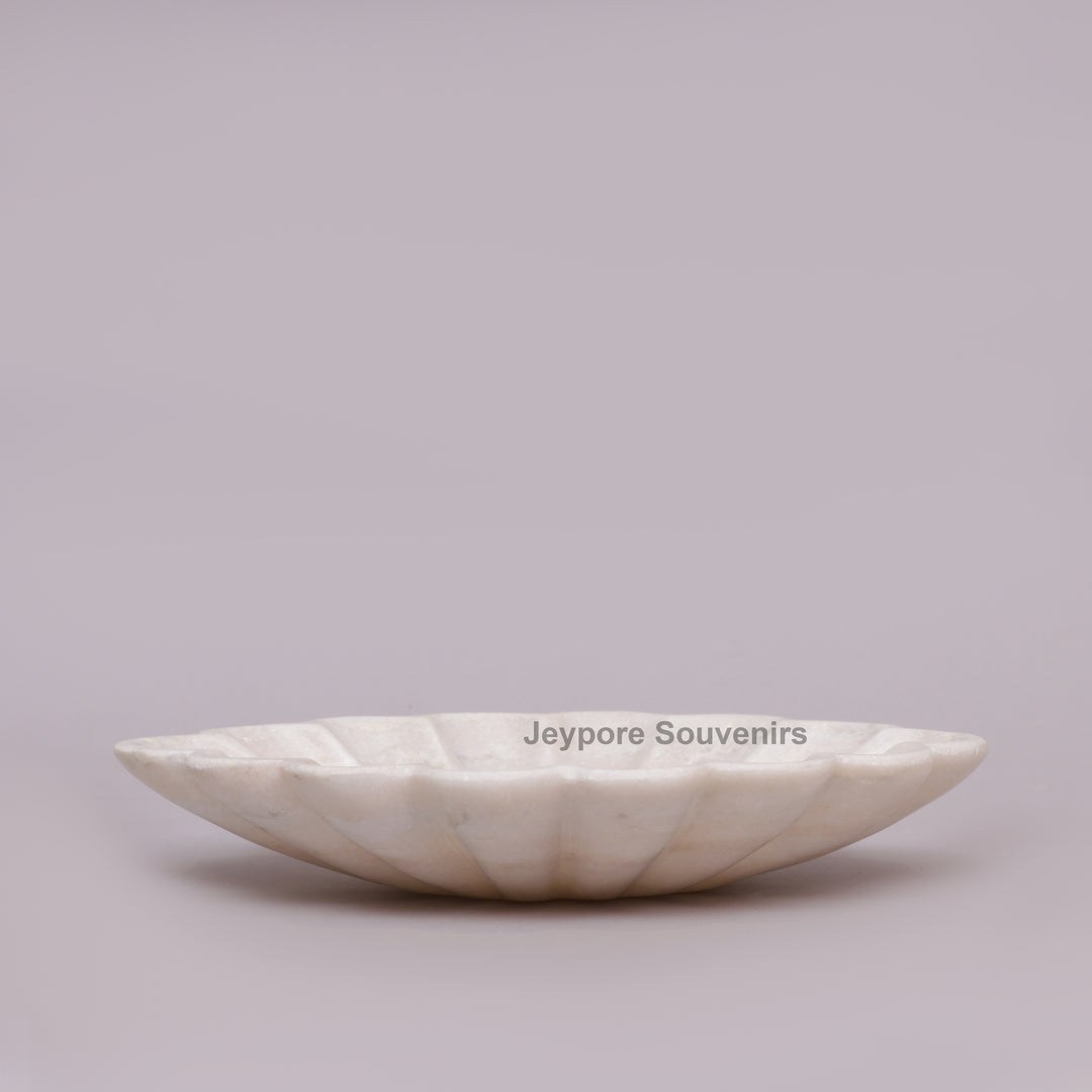 Hand-Carved White Marble Scalloped Flower Bowl