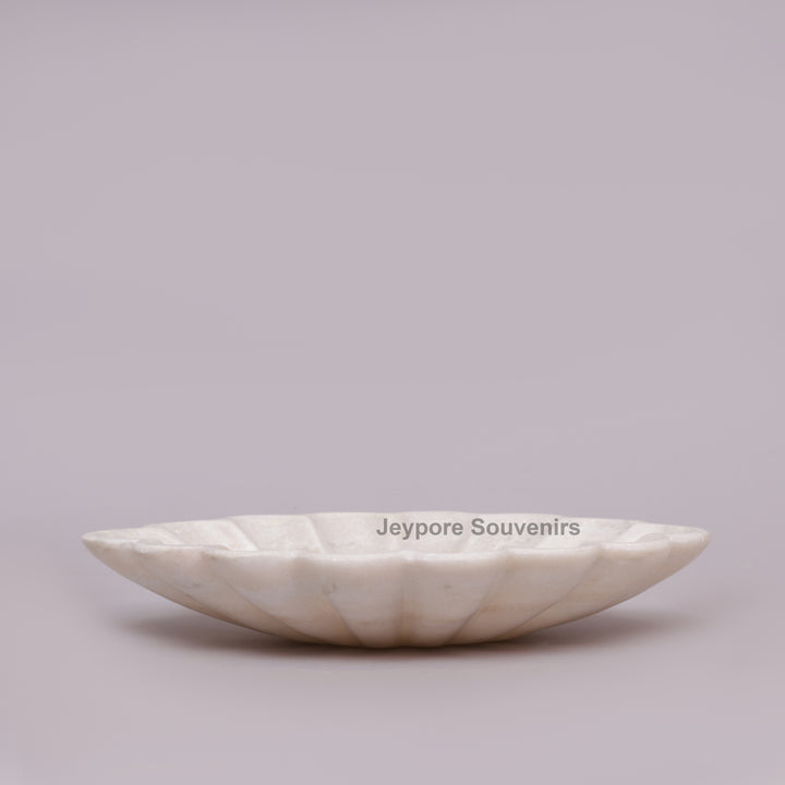 Hand-Carved White Marble Scalloped Flower Bowl