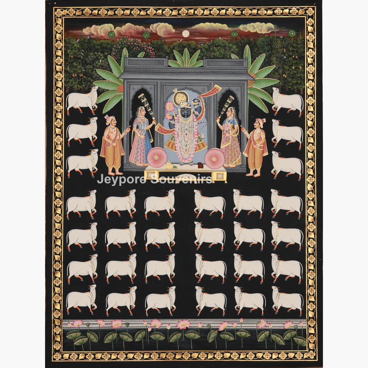 Pichwai Krishna with Sacred Cows – Hand-Painted Art