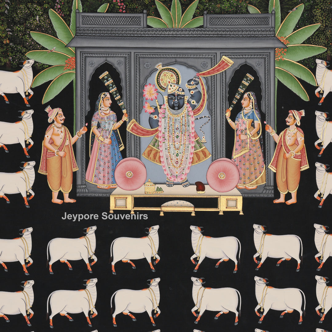 Pichwai Krishna with Sacred Cows – Hand-Painted Art