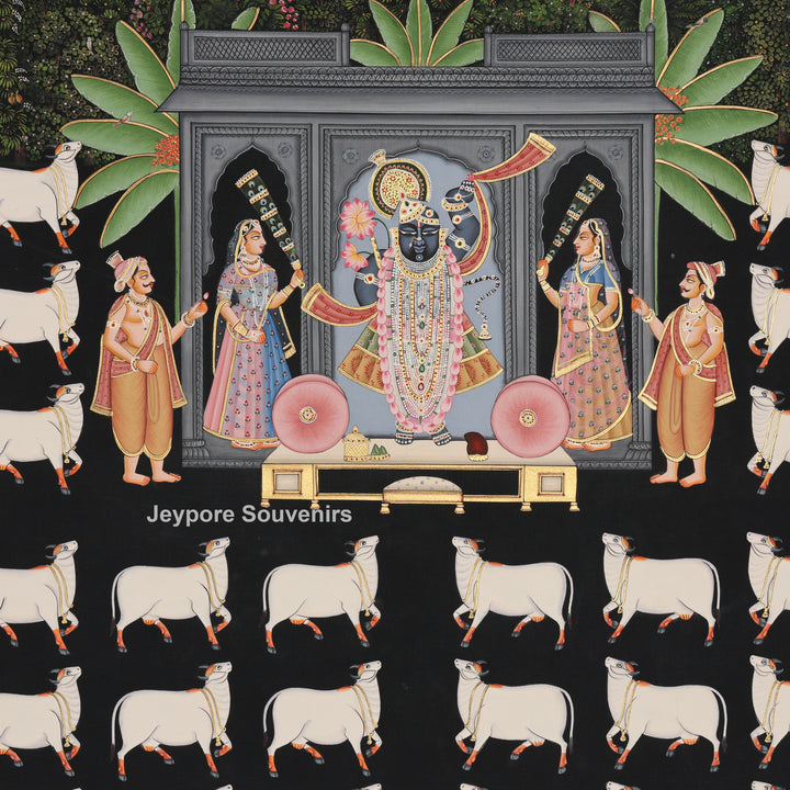 Pichwai Krishna with Sacred Cows – Hand-Painted Art