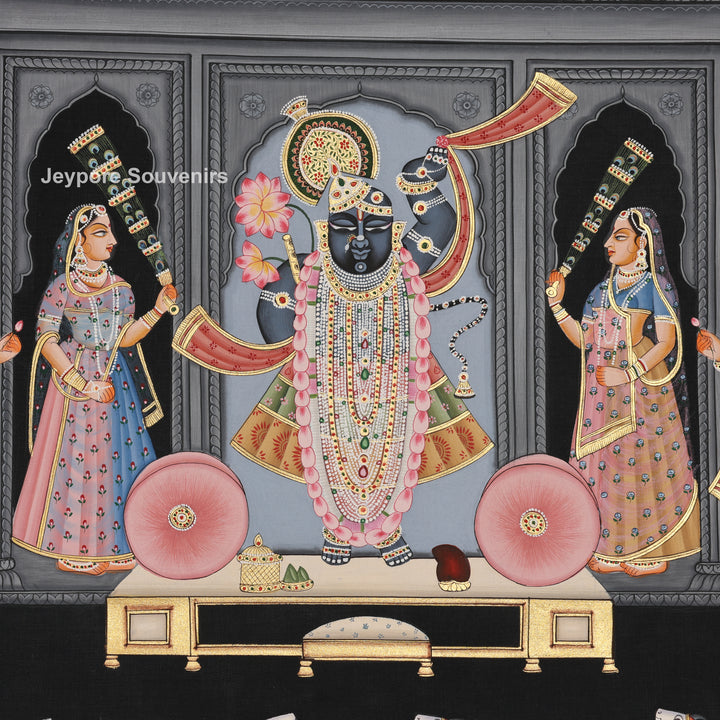 Pichwai Krishna with Sacred Cows – Hand-Painted Art