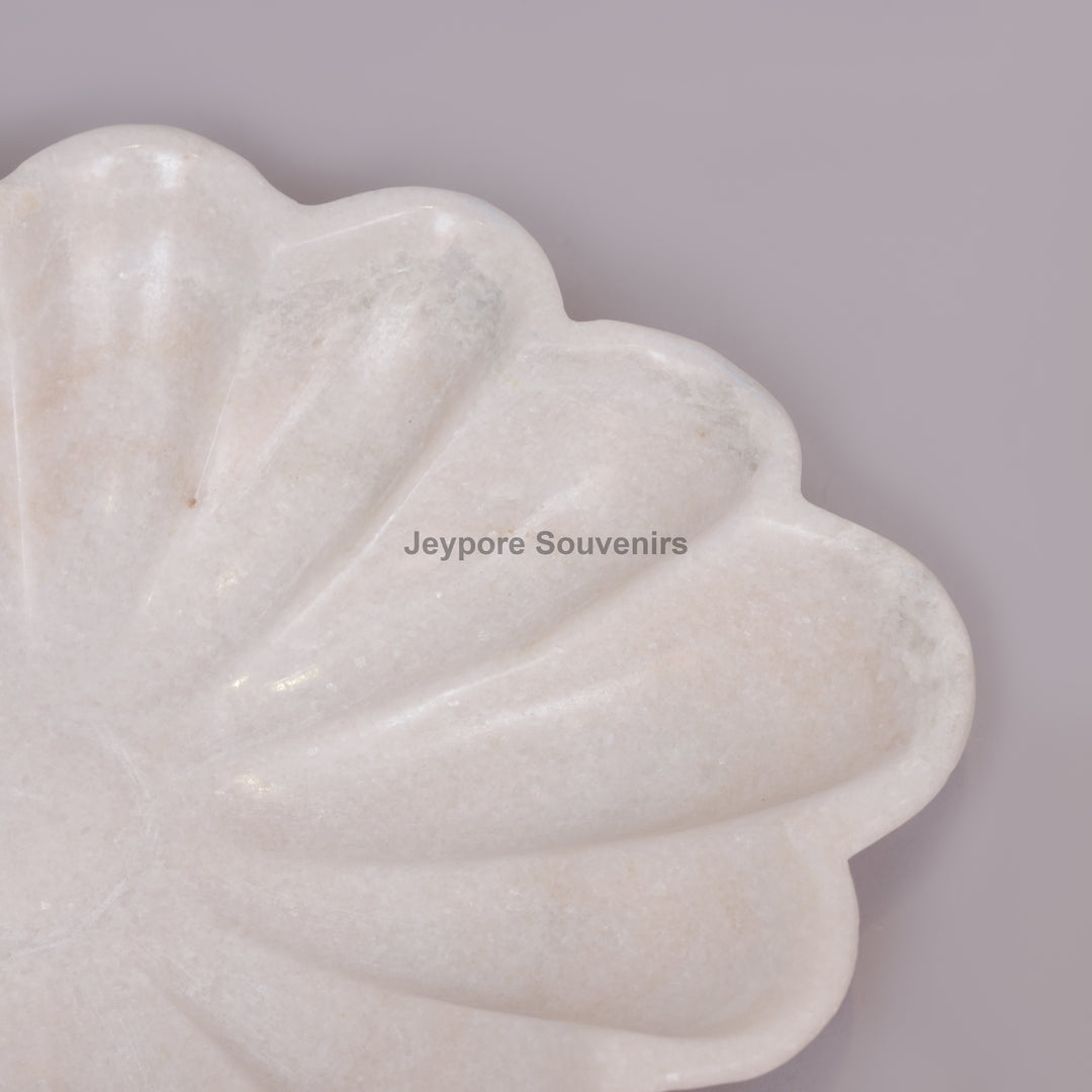 Hand-Carved White Marble Scalloped Flower Bowl