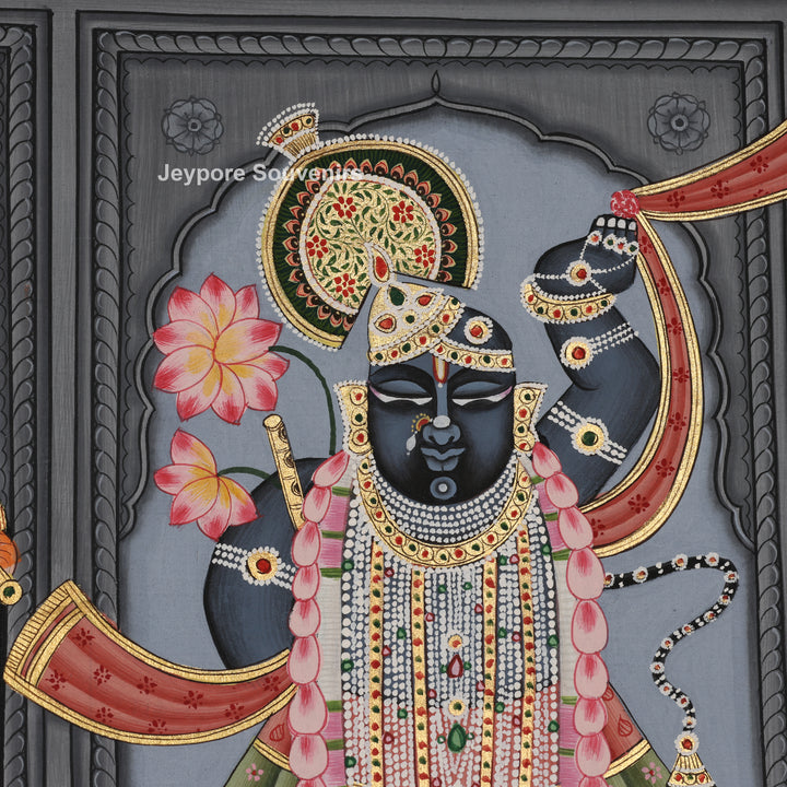Pichwai Krishna with Sacred Cows – Hand-Painted Art