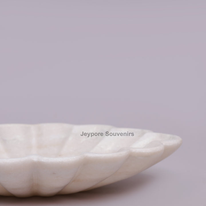 Hand-Carved White Marble Scalloped Flower Bowl