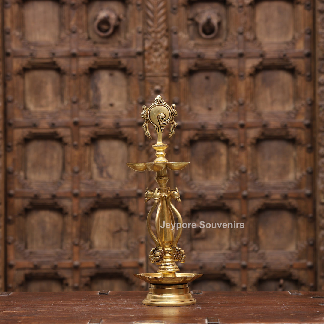 15" Handcrafted Brass Traditional Shankha Oil Lamp (Diya)