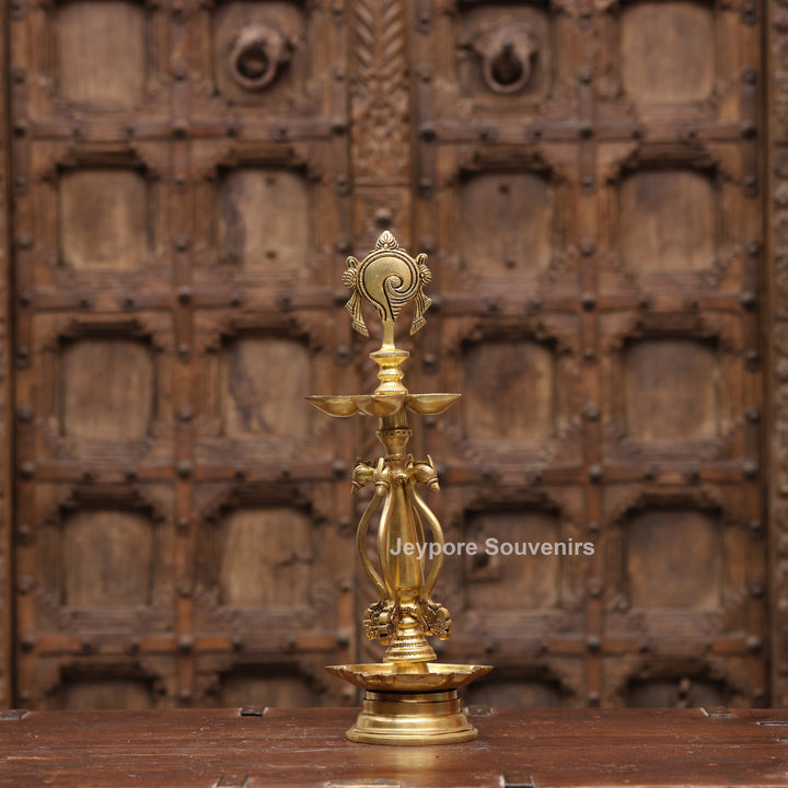 15" Handcrafted Brass Traditional Shankha Oil Lamp (Diya)