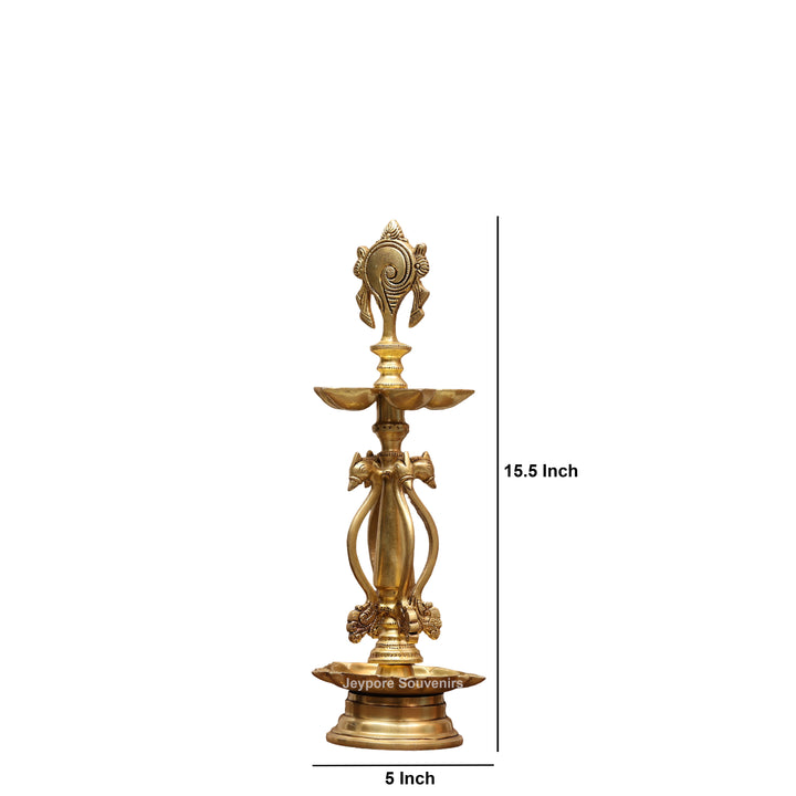 15" Handcrafted Brass Traditional Shankha Oil Lamp (Diya)