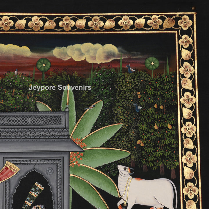 Pichwai Krishna with Sacred Cows – Hand-Painted Art
