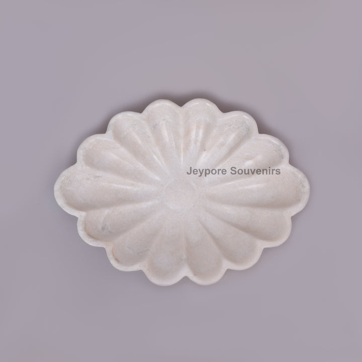 Hand-Carved White Marble Scalloped Flower Bowl