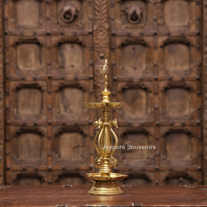 15" Handcrafted Brass Traditional Shankha Oil Lamp (Diya)