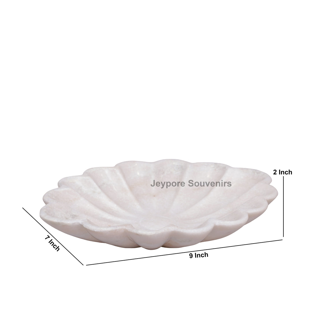 Hand-Carved White Marble Scalloped Flower Bowl