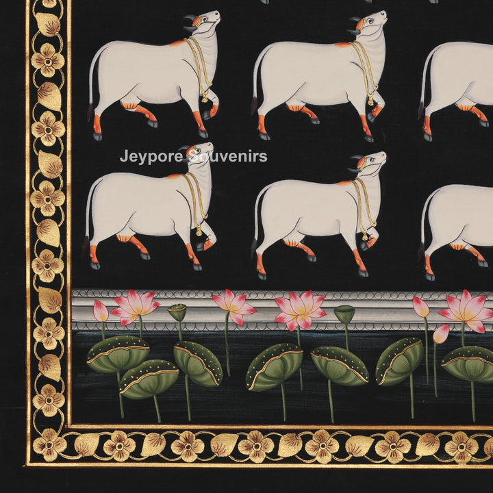 Pichwai Krishna with Sacred Cows – Hand-Painted Art