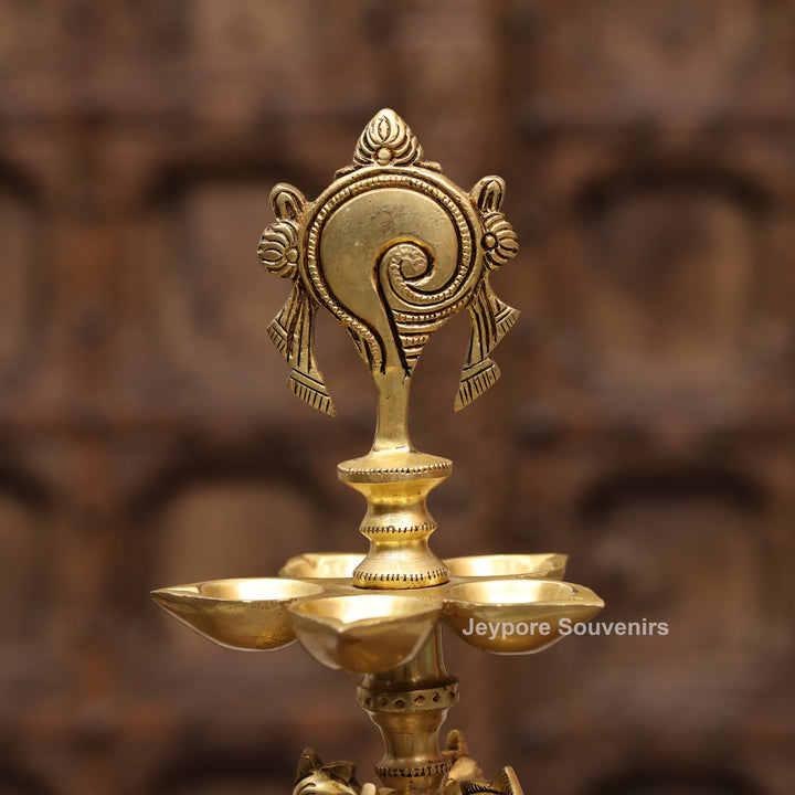 15" Handcrafted Brass Traditional Shankha Oil Lamp (Diya)
