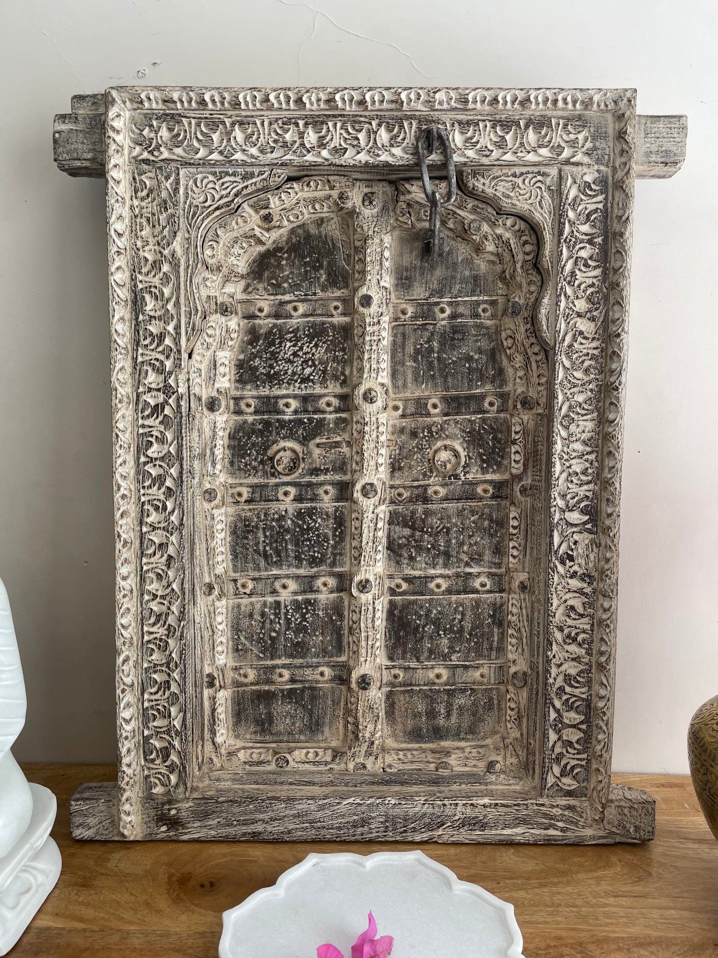 Antique wooden window with brass fitting