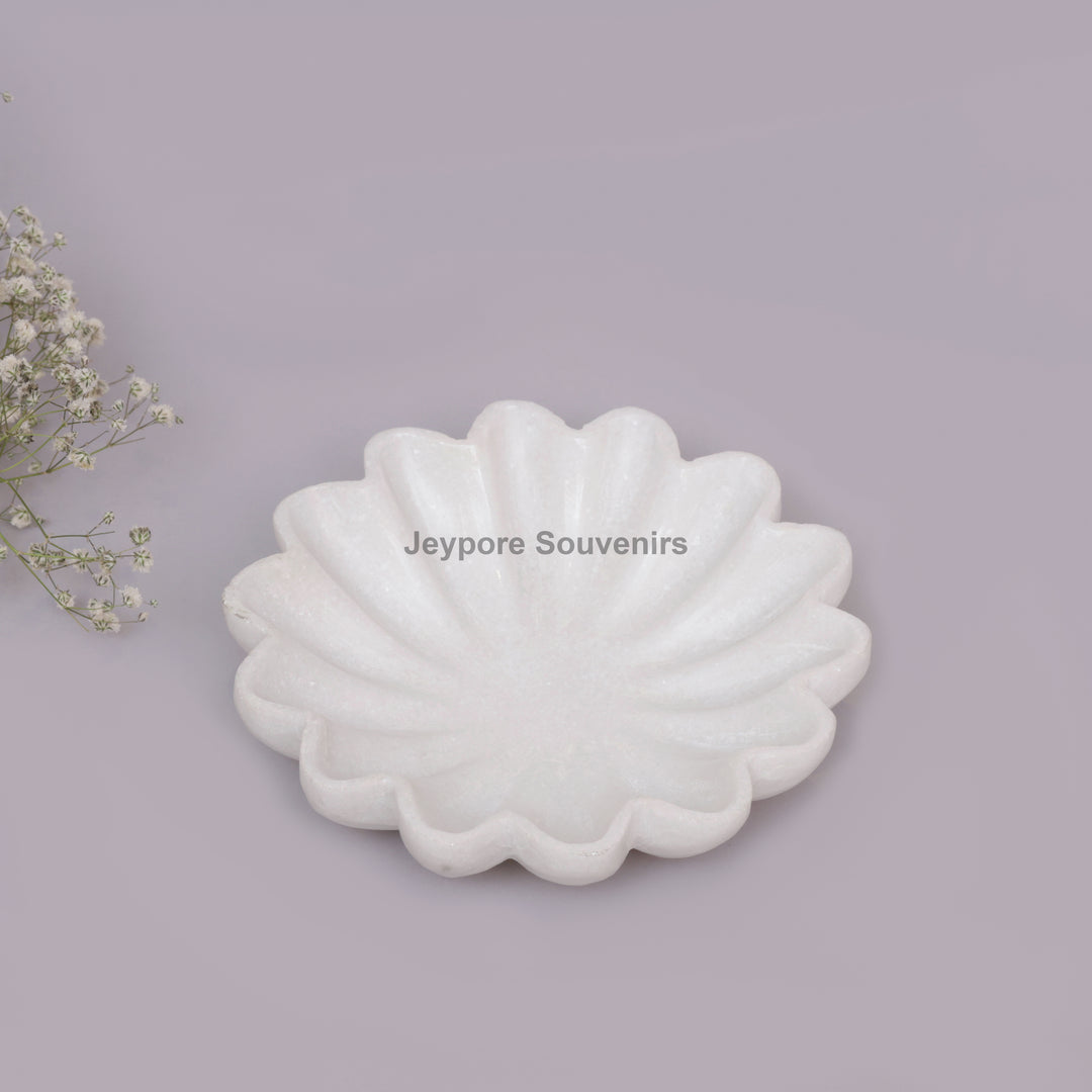 Handcrafted White Marble Flower-Shaped Decorative Bowl