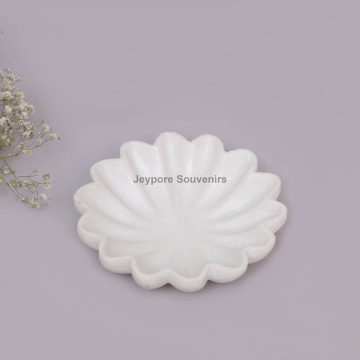 Handcrafted White Marble Flower-Shaped Decorative Bowl