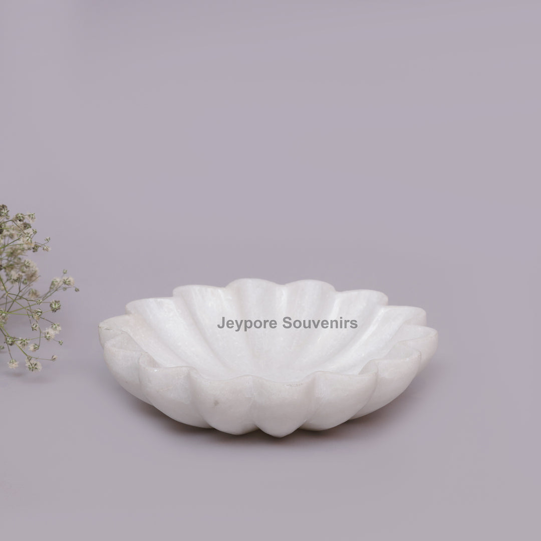 Handcrafted White Marble Flower-Shaped Decorative Bowl