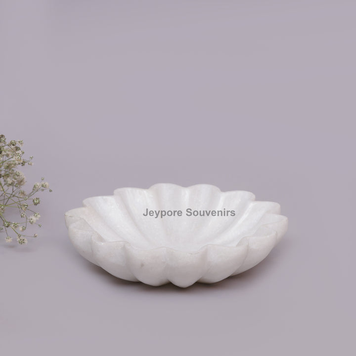 Handcrafted White Marble Flower-Shaped Decorative Bowl