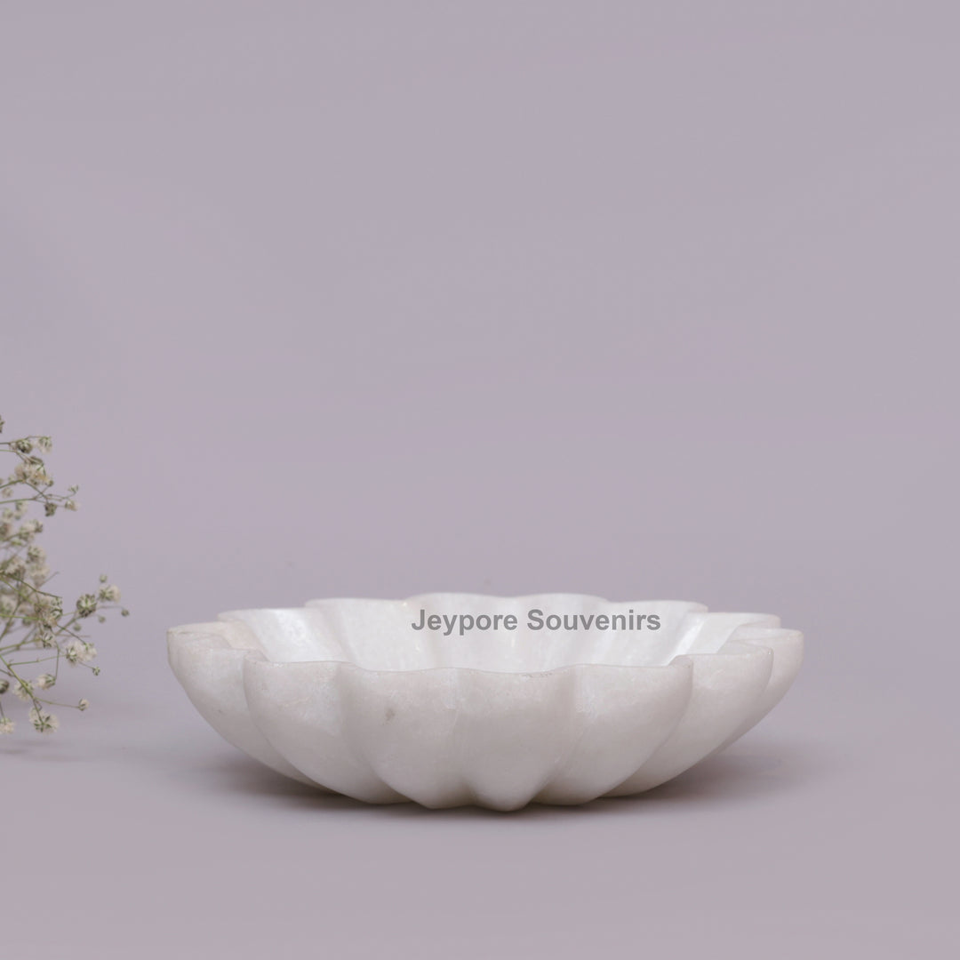 Handcrafted White Marble Flower-Shaped Decorative Bowl