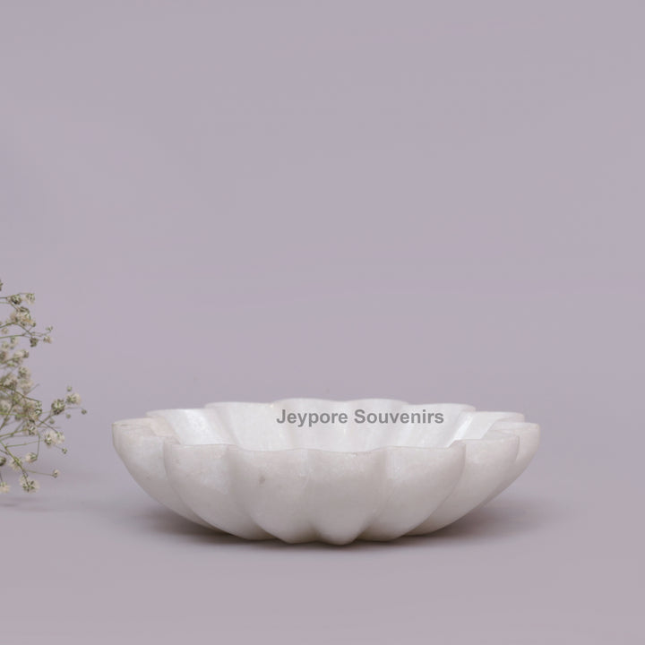 Handcrafted White Marble Flower-Shaped Decorative Bowl