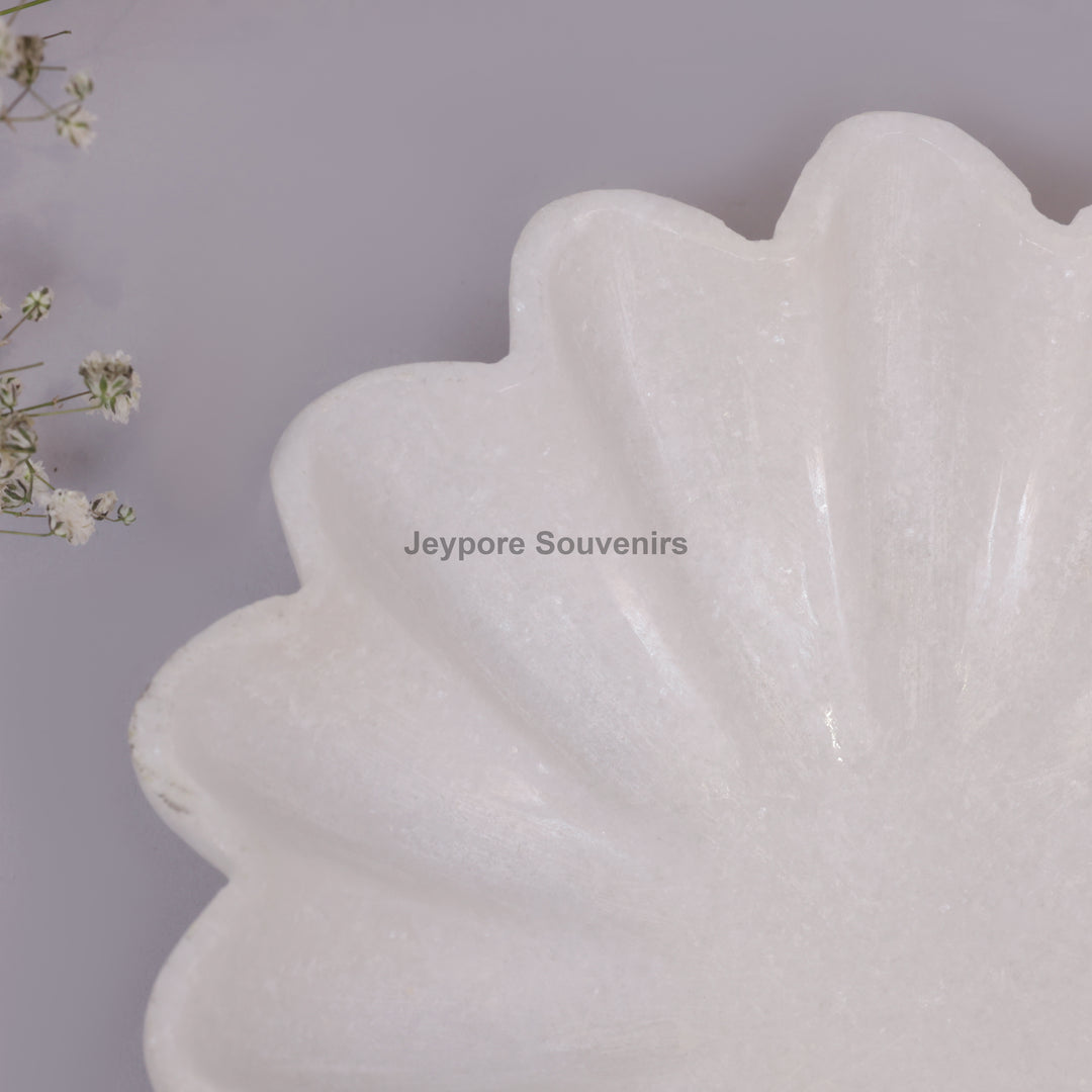 Handcrafted White Marble Flower-Shaped Decorative Bowl
