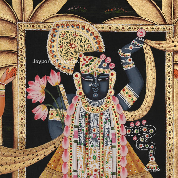 Hand-Painted Krishna Pichwai with Peacocks