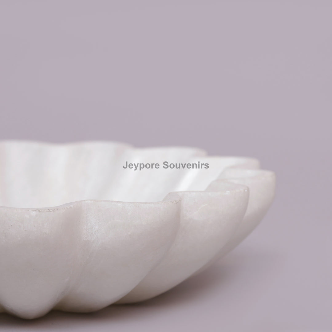 Handcrafted White Marble Flower-Shaped Decorative Bowl